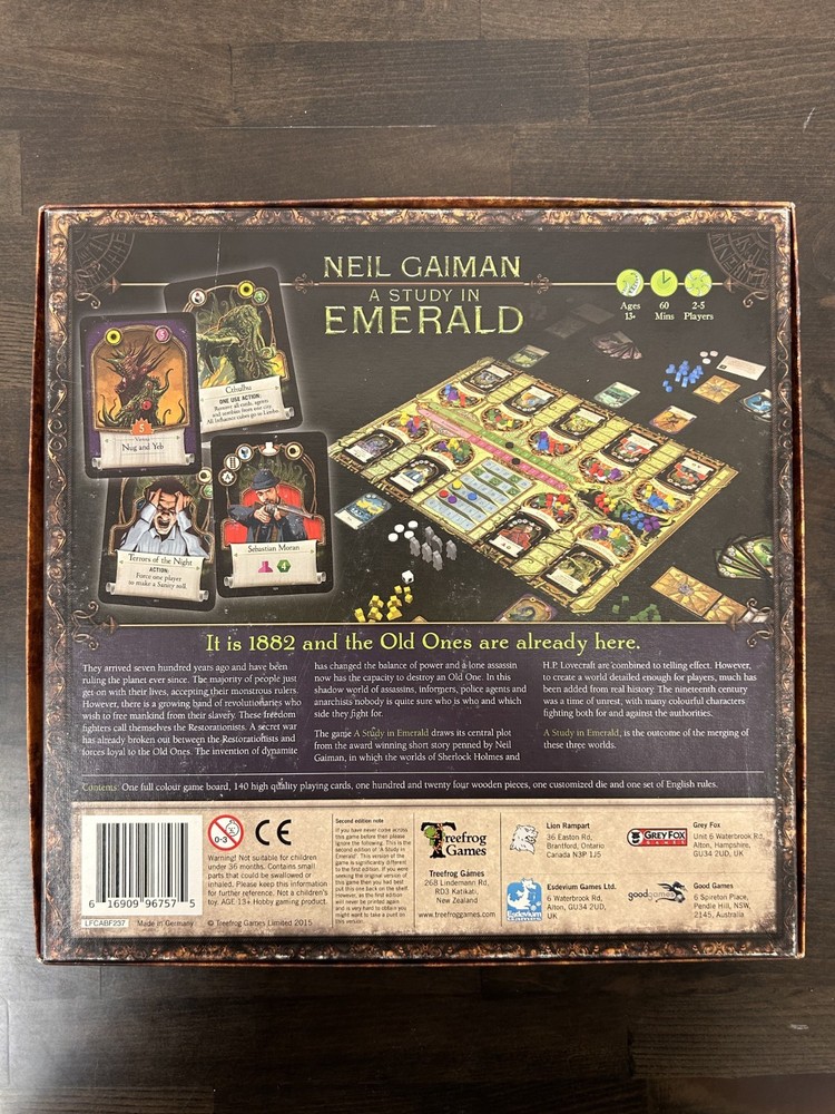 Treefrog Games - A Study in Emerald Board Game (2nd Edition) - COMPLETE! VG+/EX!