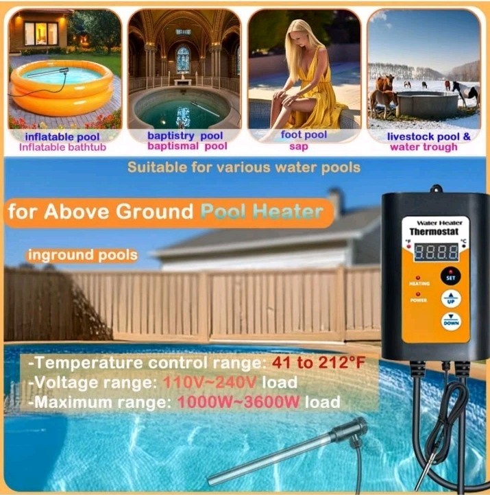 120V | 2000W Portable Immersion Water Heater with Thermostat & GFCI Protection -