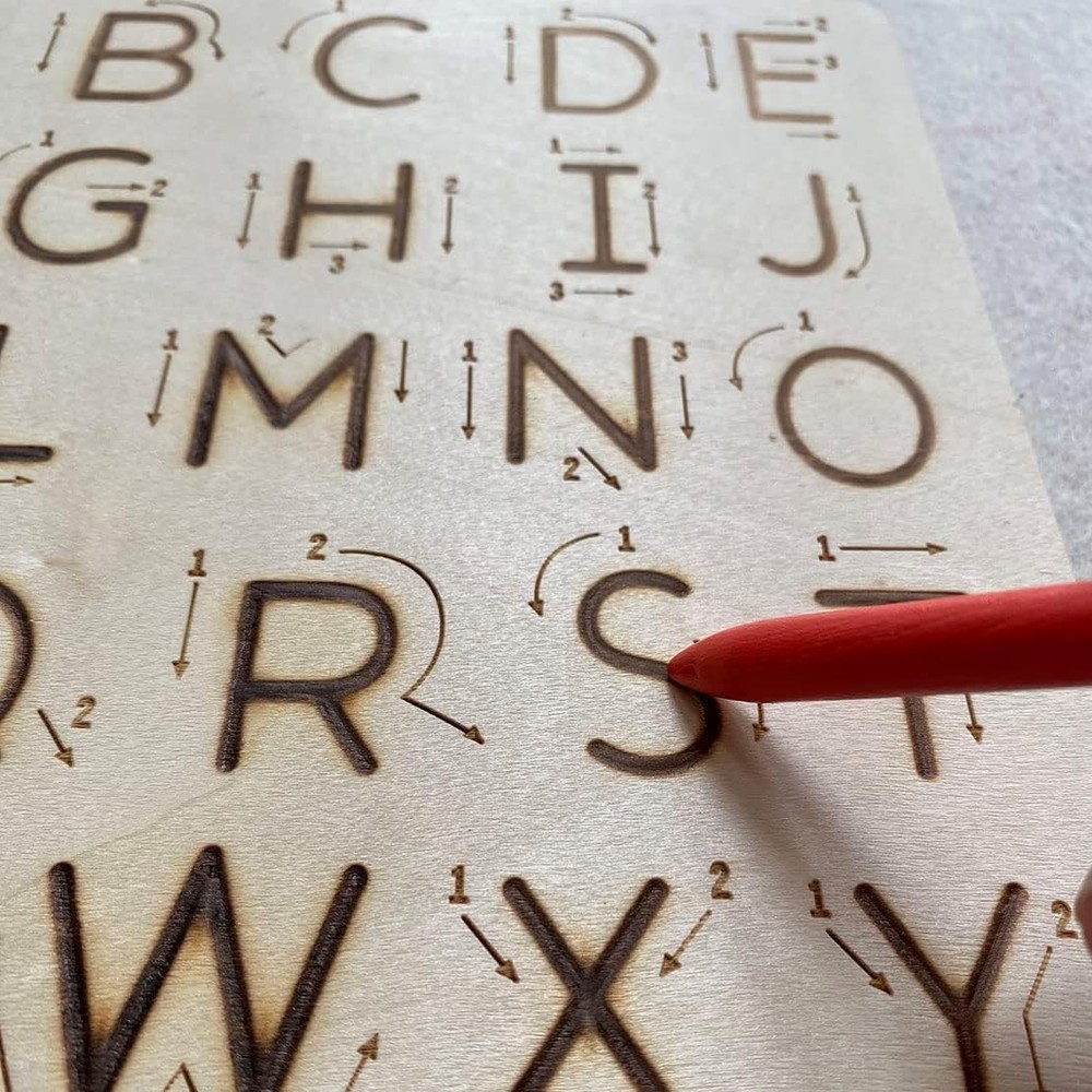 Wooden Letters Practicing Board,Reusable Handwriting Alphabet Tracing Board Doub