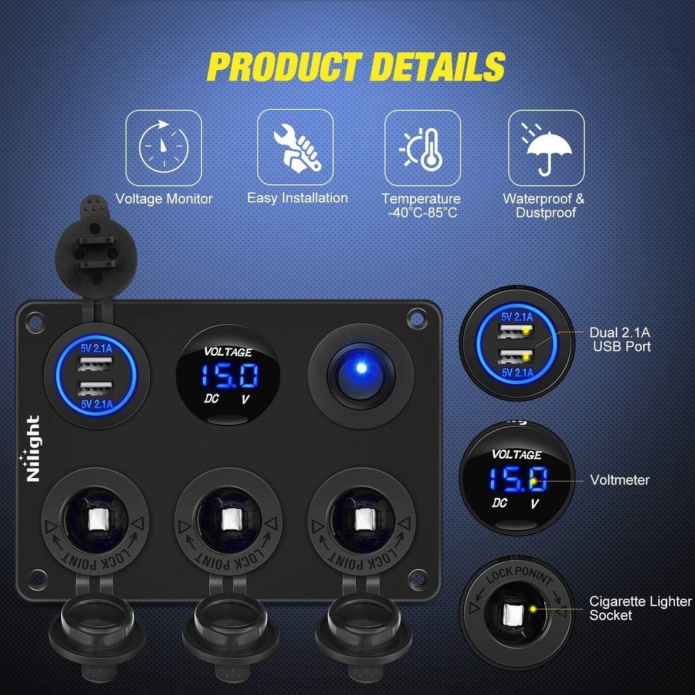 360W 12V Cigarette Lighter Socket with On/Off Switch for Automotive Power Needs