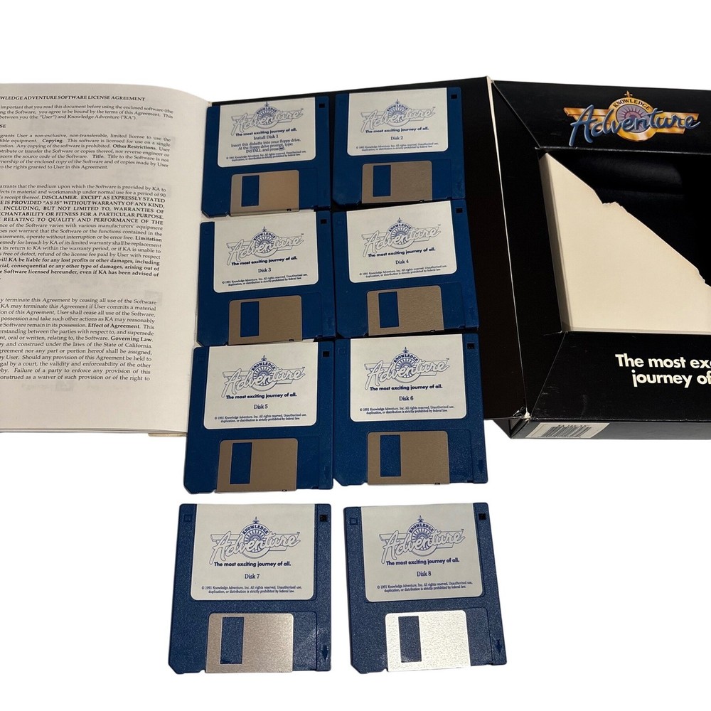 1990s Knowledge Adventure Educational Software CD ROM 8 Disks Vintage PC Game
