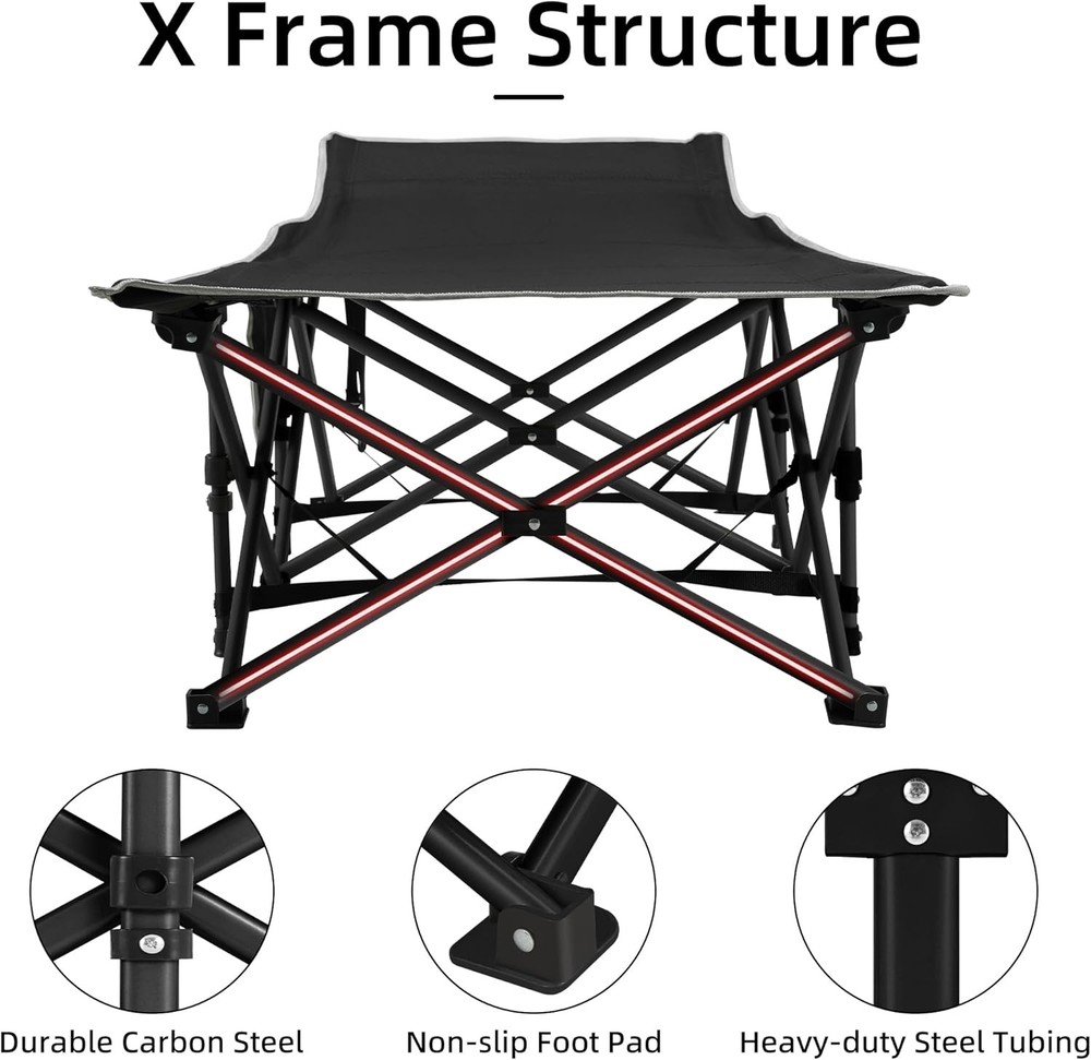 Portable Camping Cot, 600LBS Max Load, Extra Wide with Thick Mattress