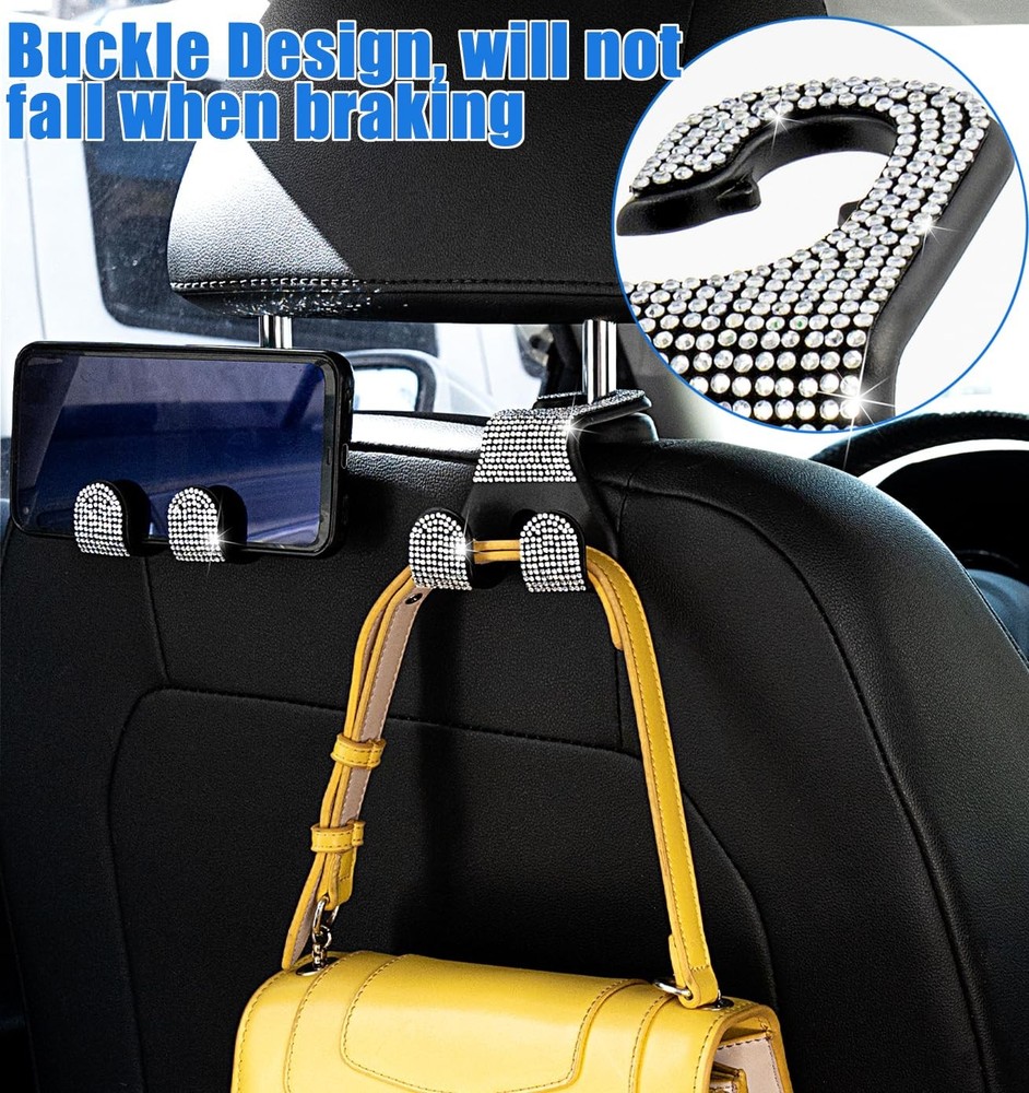 MTGOCHA Bling Car Purse Hooks 2Pcs, Durable Headrest Hook, White