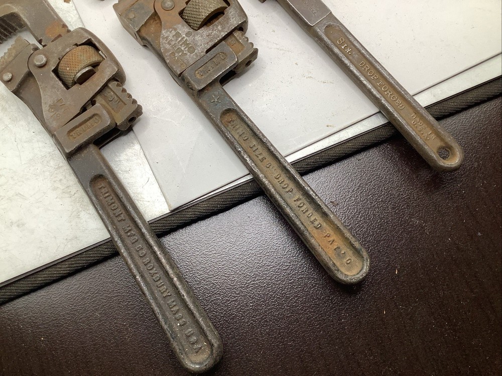 (3) Vintage 8” Pipe Wrenches TRIMO & DANIELSON