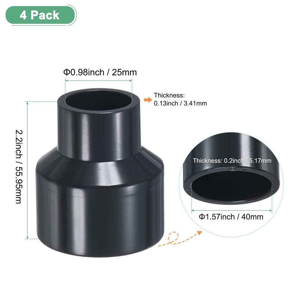 4-Pack UPVC Reducer Pipe Fitting, DN32*20 Reducing Coupling Connector, Grey