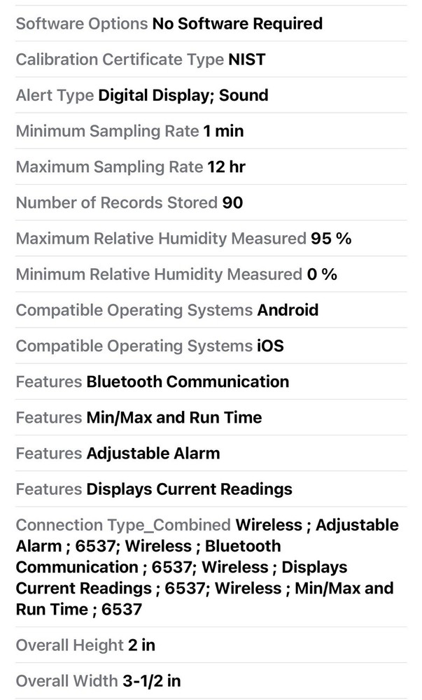 Traceable 6537 Temperature/Humidity Bluetooth Enabled Data Logger Exp 07/2025