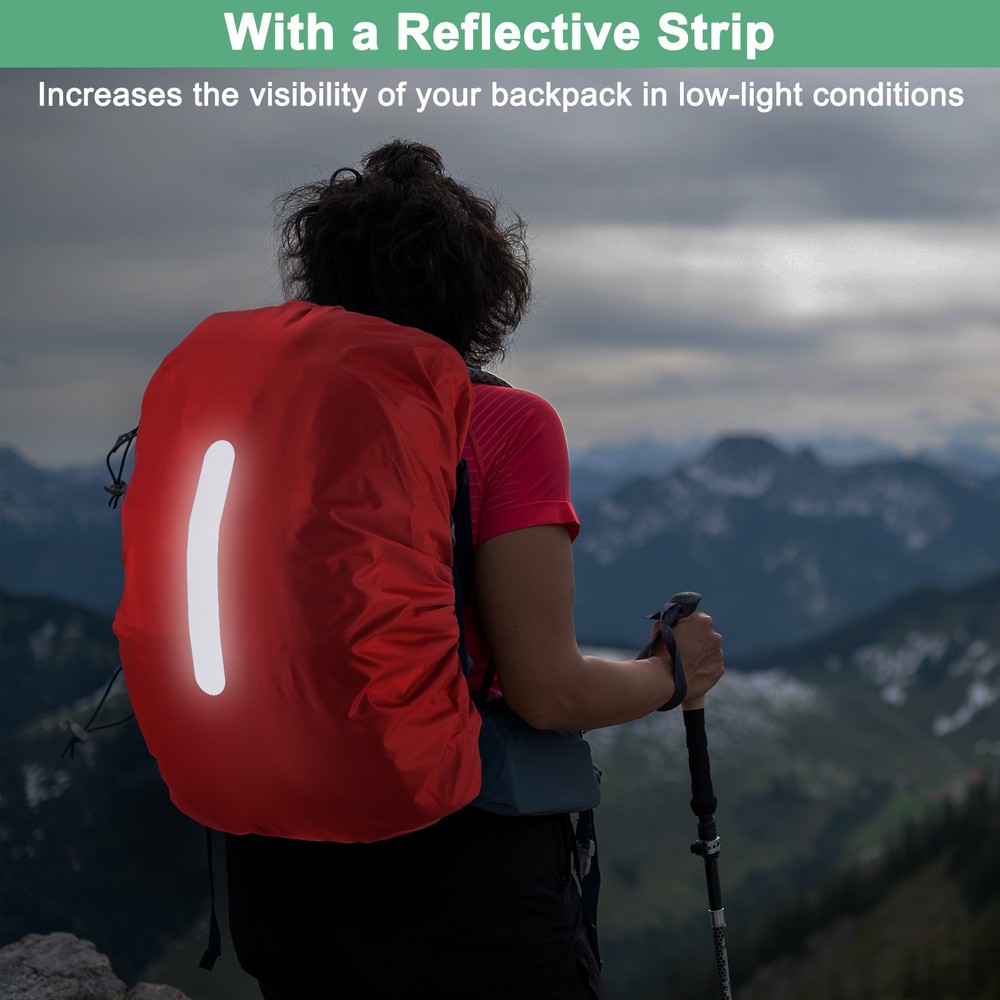 55L-65L Backpack Rain Cover with A Vertical Reflective Strap [Red]