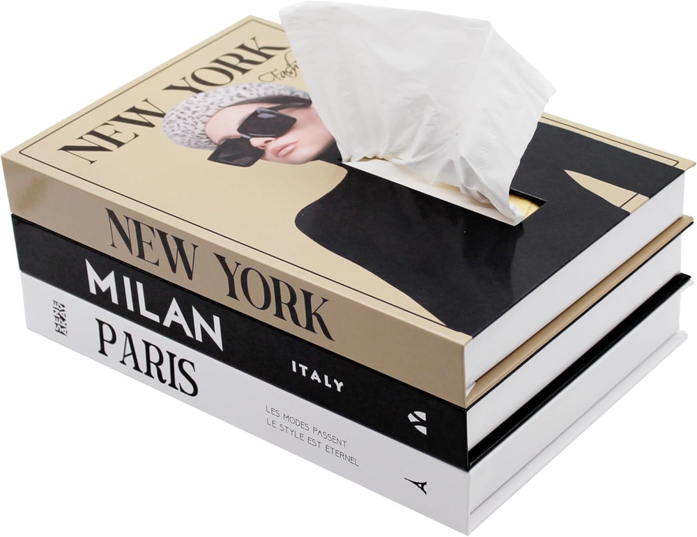 Rectangular Tissue Box Cover - Decorative Faux Book Tissue Box Cover, Rectangule