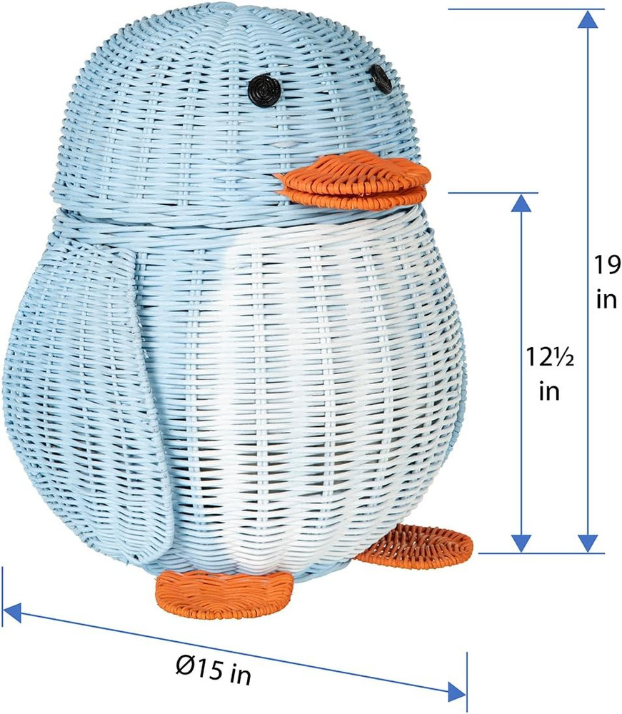 Wicker Penguin, Multi-Color Storage Basket Blue and White