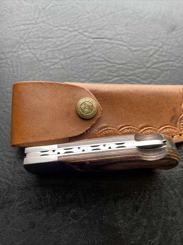 FROSTWOOD HANDLE DAMASCUS LOCKBACK POCKET KNIFE