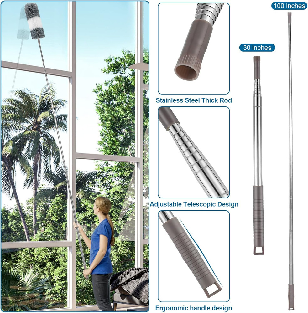 Microfiber Duster 4pc Extendable Pole 30-100 Inches