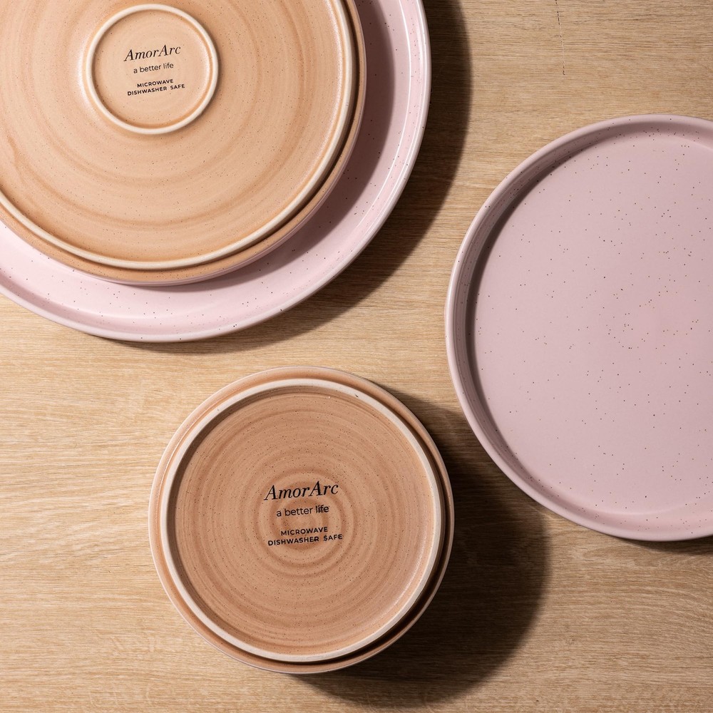Ceramic Dinnerware Set for 4 | Speckled Stoneware Modern-Pink Service for 4
