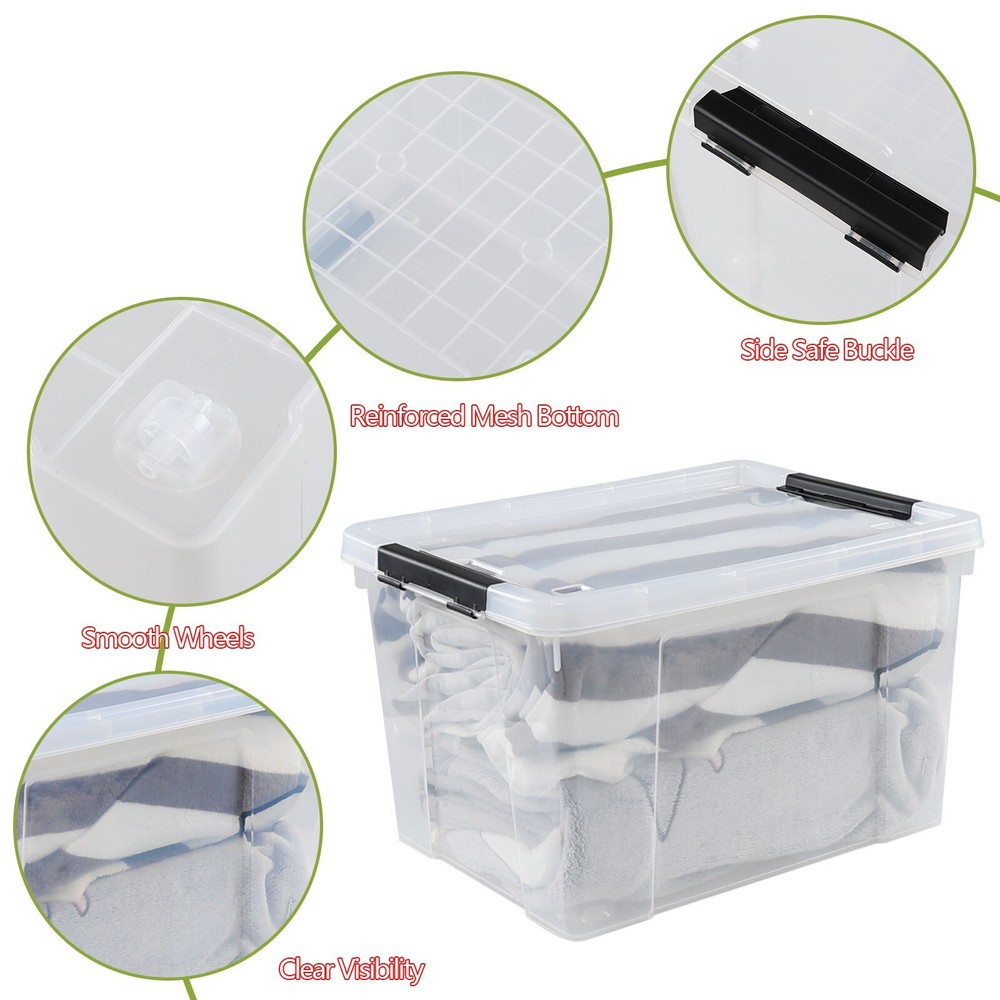KEKOW 34 Qt Heavy Duty Clear Plastic Latching Stackable Storage Containers, 4PCS