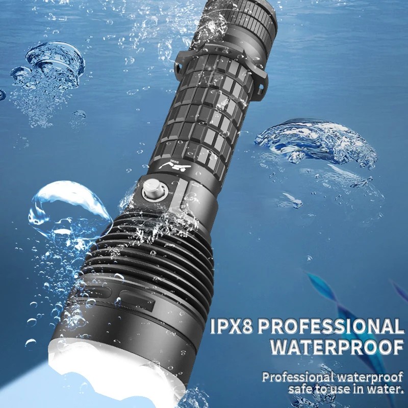 Powerful Underwater Dive Torch Rechargeable IP8 Waterproof Scuba Flashlight
