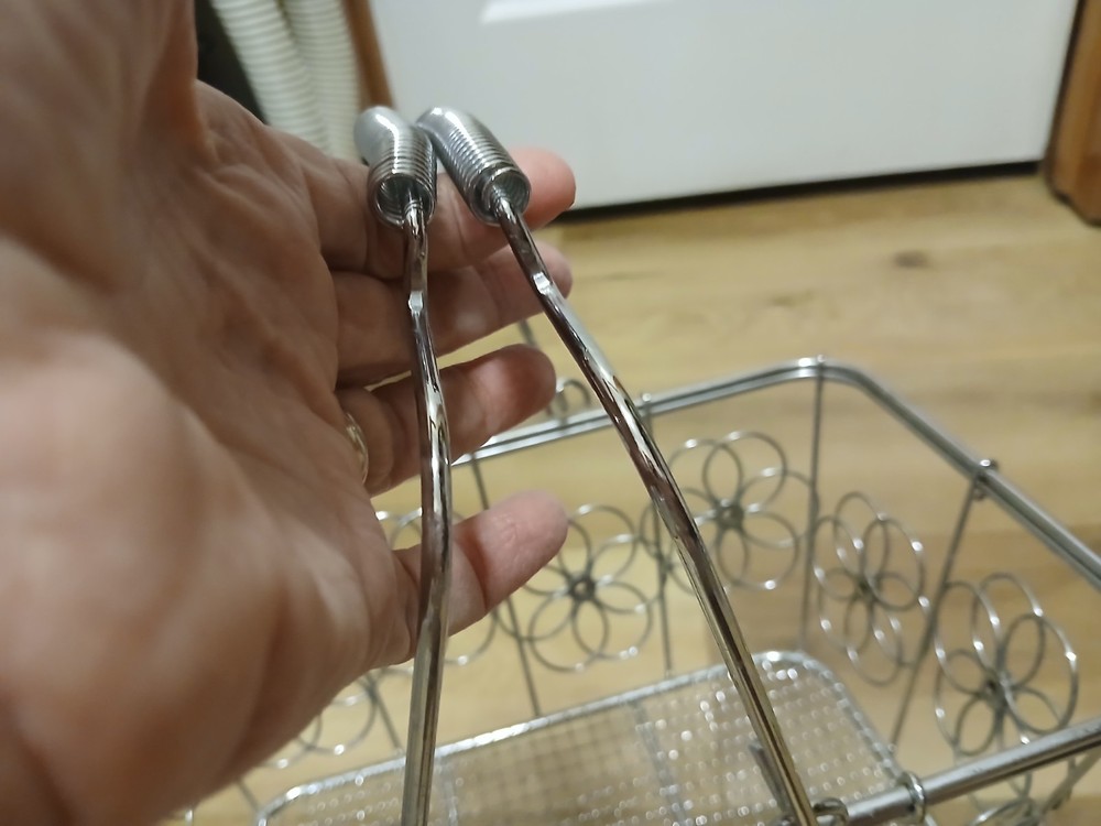 Rectangular Silver Metal Wire Basket with Handles Floral Design