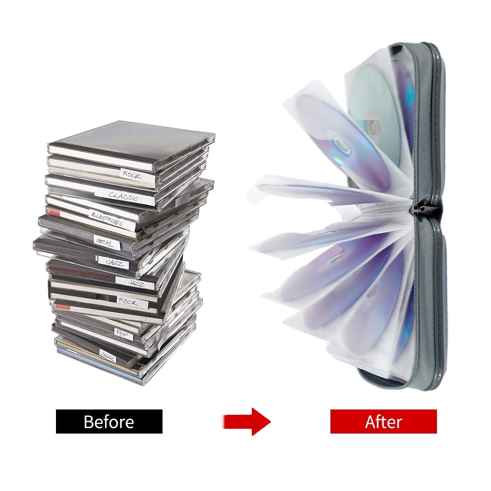 Jalisiol CD/DVD Case Wallet - 40 Capacity Protective Storage Organizer Binder...