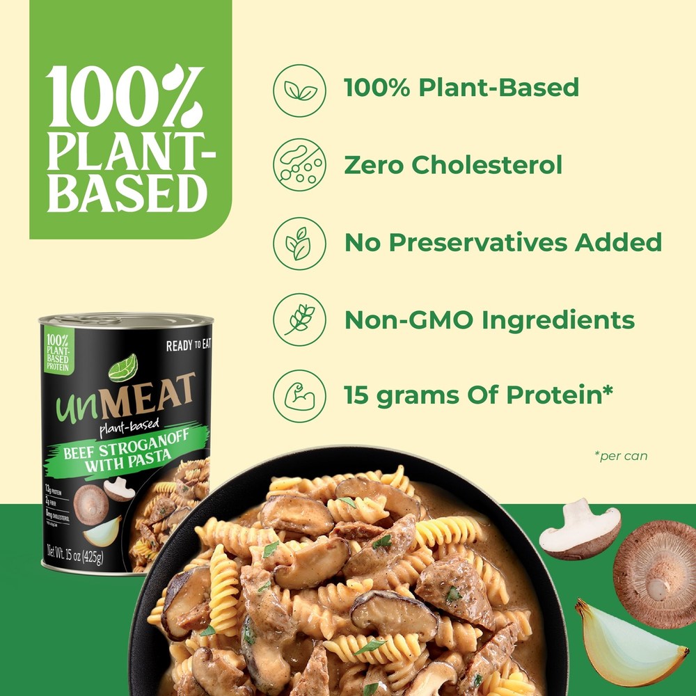 (2 pack) unMEAT Plant-Based Beef Stroganoff with Pasta, 15oz Can