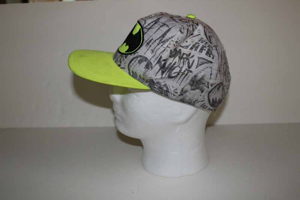Batman DC Comics Gray Black Yellow Logo Embroidered Panel Snapback Hat Cap.