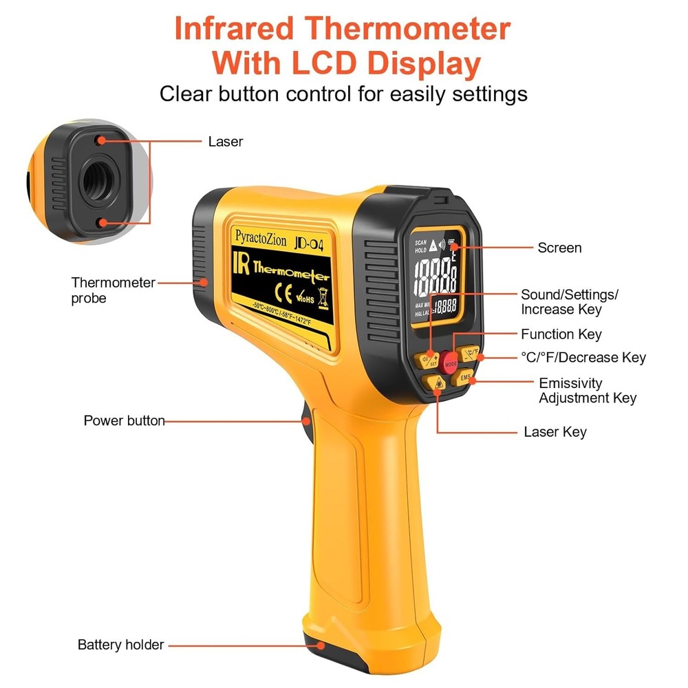 Accurate Laser Temperature Gun with Max/Min Tracking & Energy Saving Display