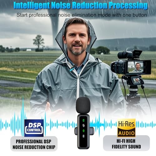 Wireless Lavalier Microphone for iPhone/Android/Camera/PC, Featuring a 3-in-1
