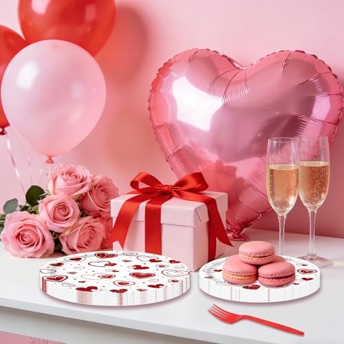 96 Pieces Valentine’s Day Tableware Set – Red Heart Disposable Plates,