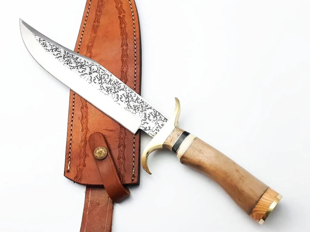 Hand Engraved Handmade Carbon Stee tool Knife W/Sheath