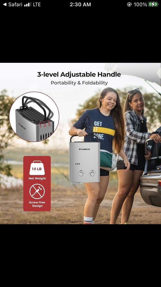 Camplux 5L 1.32 GPM Outdoor Portable Tankless Water Heater Camping AY132G Gray