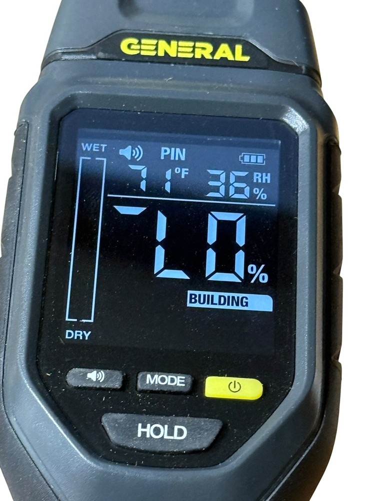 General Tools Pin Moisture Meter MM17 Backlit Display for Wood Drywall EUC