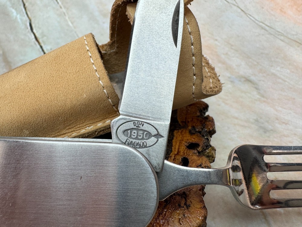 Camping Folding Cutlery Set with Leather Pouch | Knife Fork Spoon Opener