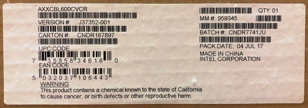 Intel AXXCBL600CVCR Oculink Cable Kit New Bulk Packaging