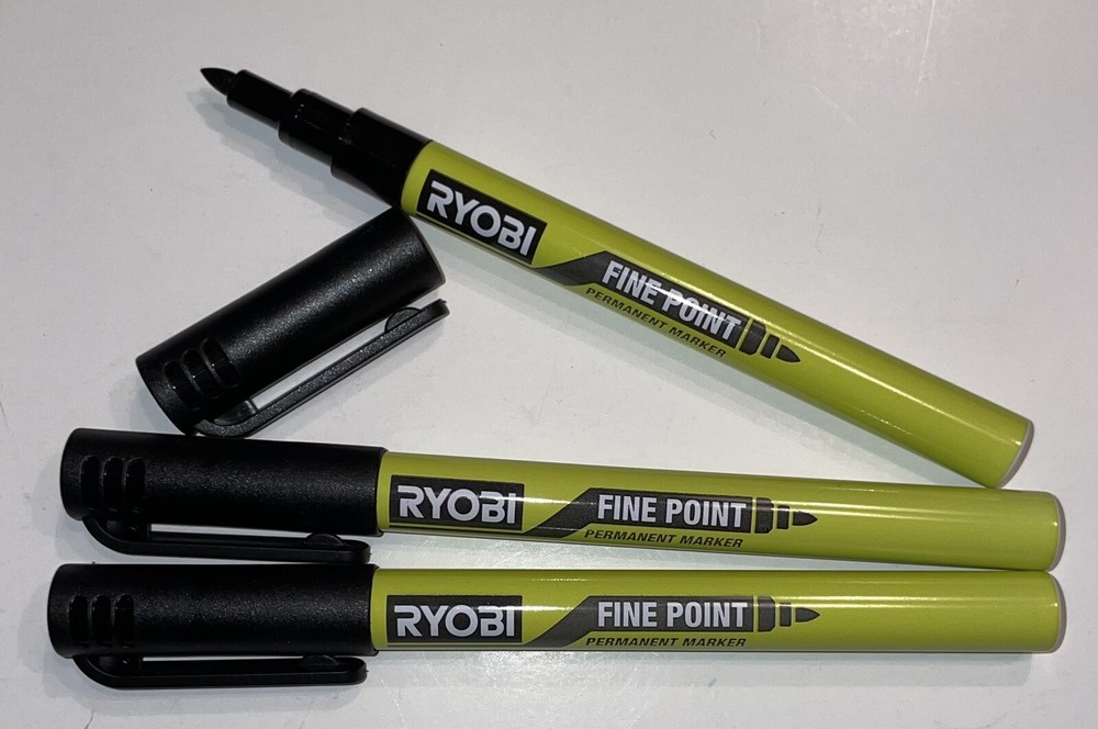 Three 3 NEW RYOBI Black Durable Precise Fine Point Permanent Workshop Marker