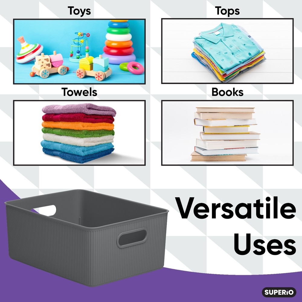 Medium Decorative Storage Bin 15 Liter, Grey Plastic Storage Basket