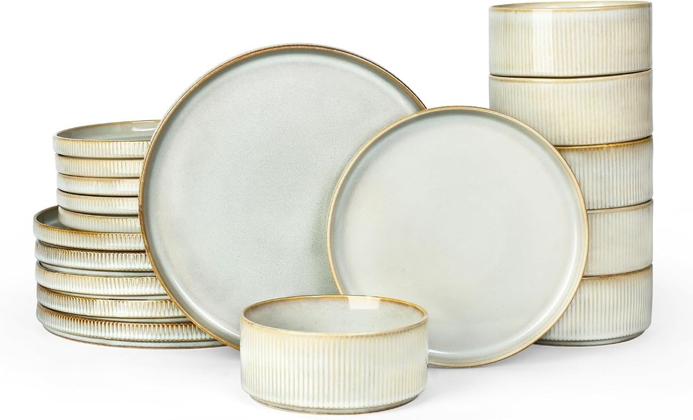 famiware Star Plates and Bowls Sets, Modern Stoneware Dinnerware Sets for 6, 18-