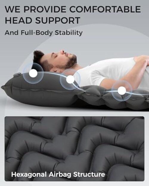 Sleeping Pad for Camping, Ultralight Connectable Inflatable Single Grey