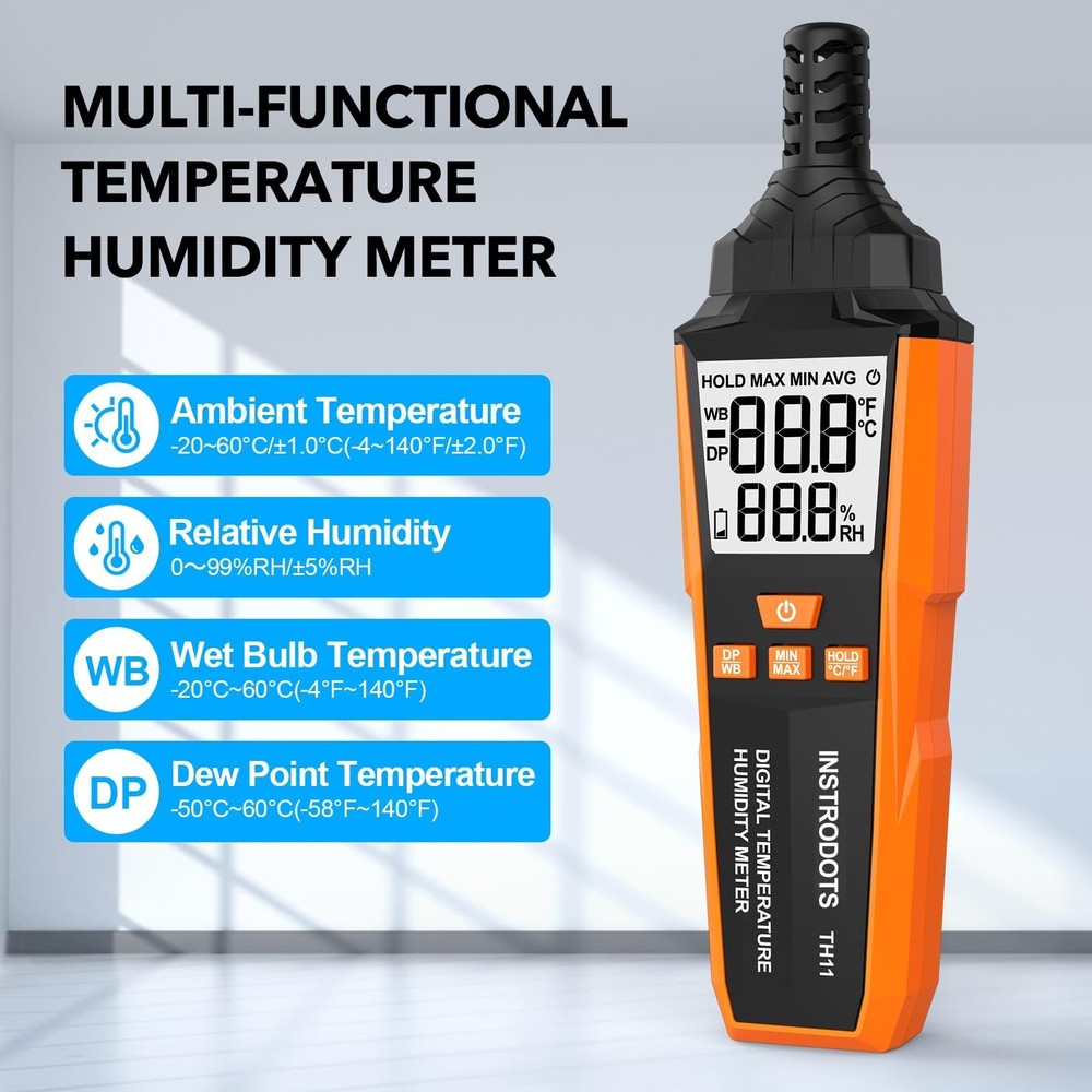 Temperature Humidity Meter, High Precision Digital Hygrometer with Ambient, D...