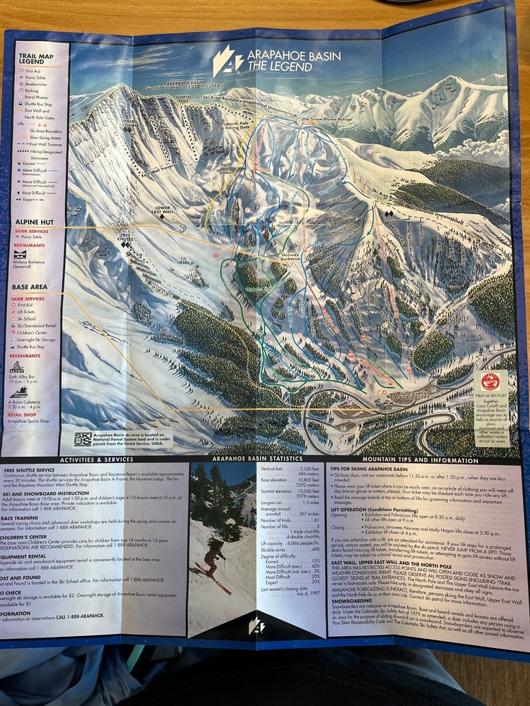 O - Arapahoe Basin - 1997/1998 Trail Map