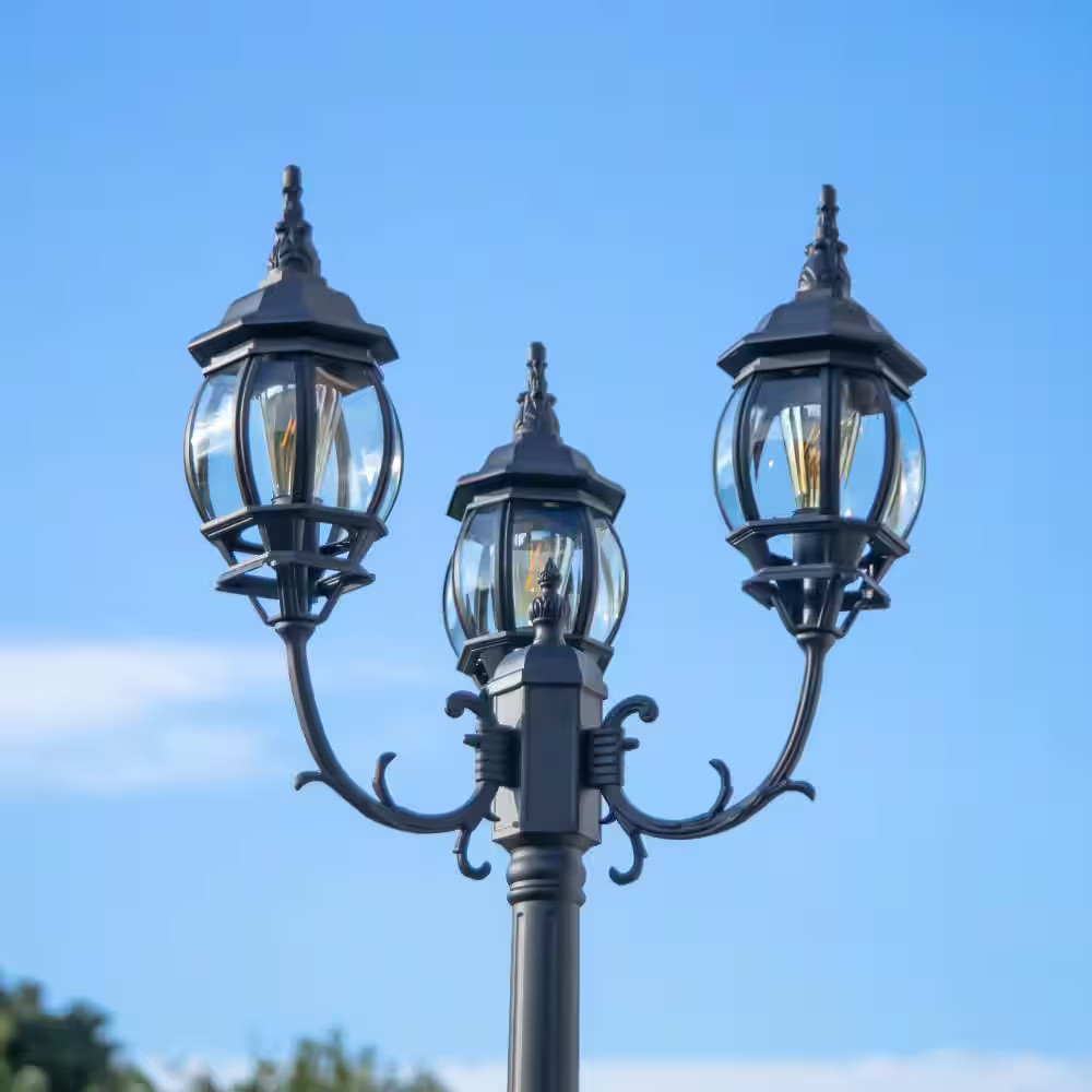 3-Head Black Outdoor Post Light