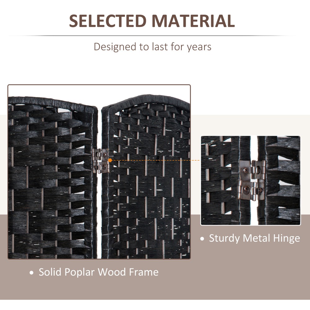 6 Panel Folding Room Divider w/Wood Frame, 6' Tall Wicker Weave Wall Partition