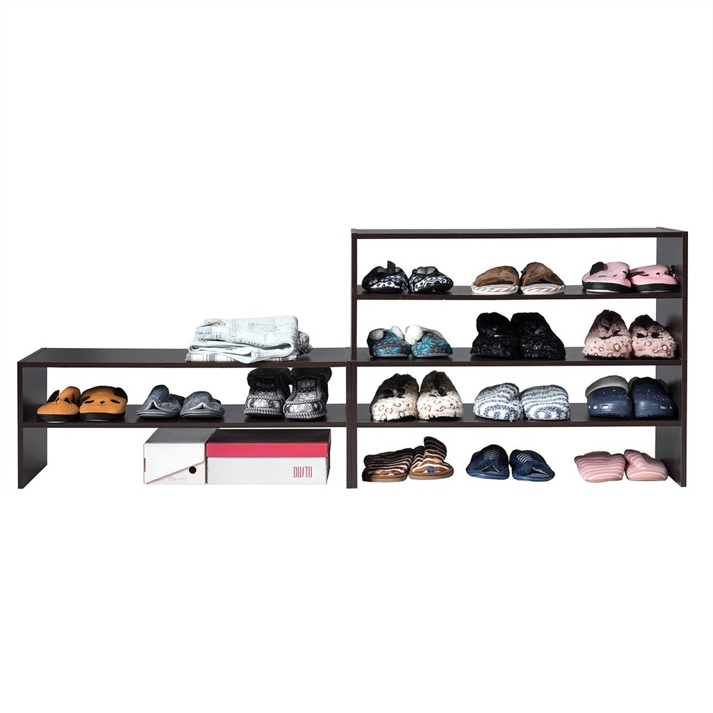 3 PCS Stackable Shoe Rack 31" Horizontal Organizer 2-tier Storage Shelves Brown