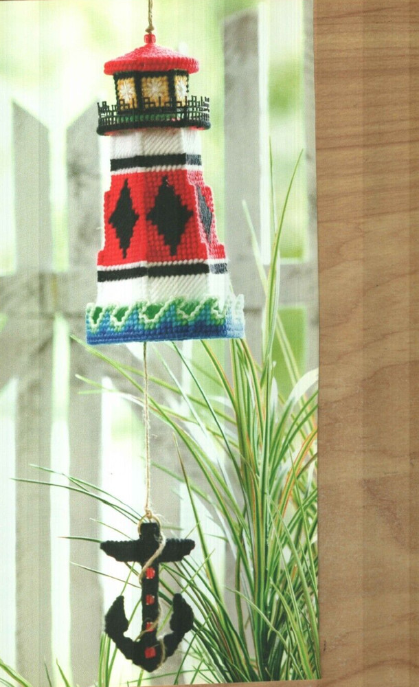 LIGHTHOUSE WIND BELL NAUTICAL HOME DECOR PLASTIC CANVAS PATTERN INSTRUCTIONS