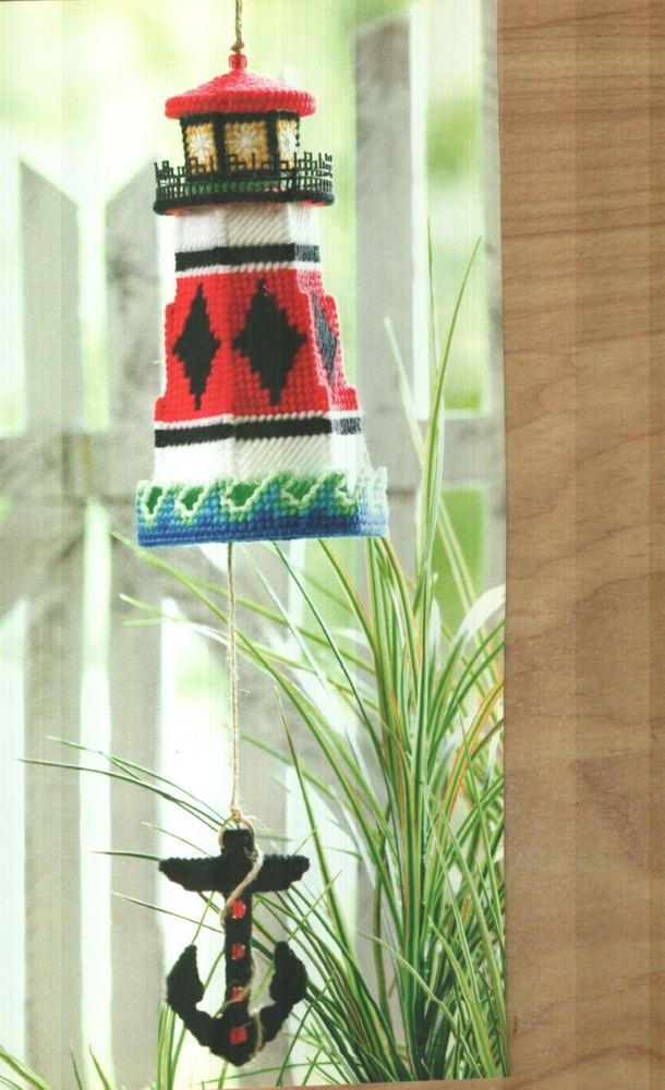 LIGHTHOUSE WIND BELL NAUTICAL HOME DECOR PLASTIC CANVAS PATTERN INSTRUCTIONS