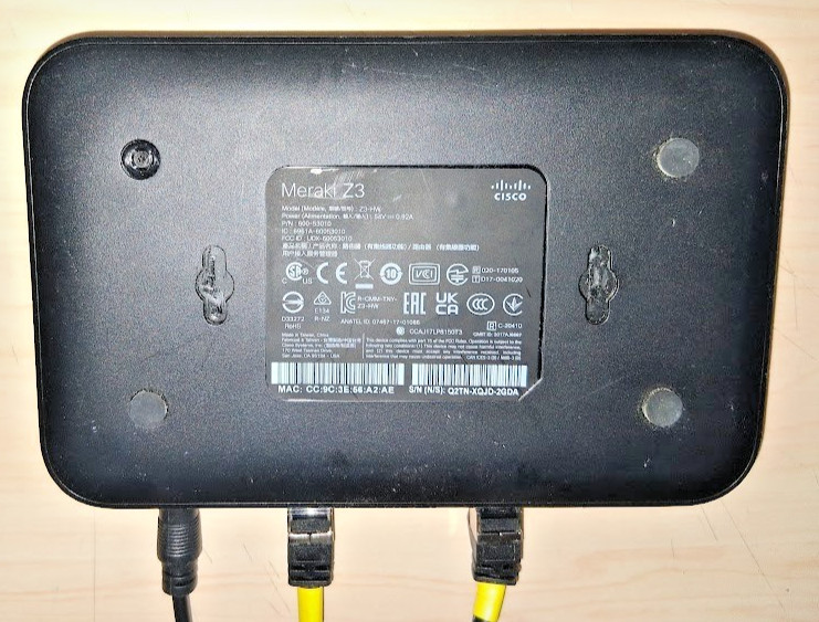 Cisco Meraki Z3 Cloud Managed Security Gateway Router w Adapter