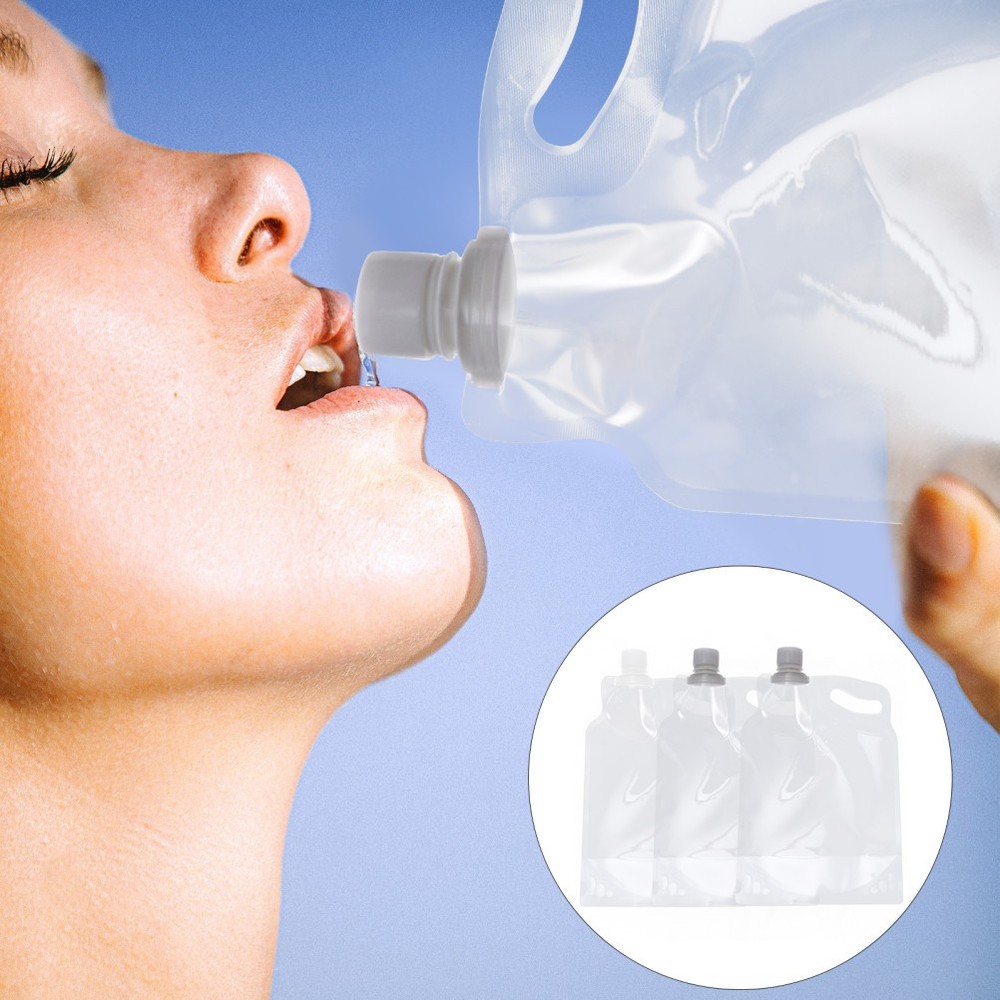 3pcs 2L Water Pouch Portable Foldable Water Bag Container Jug