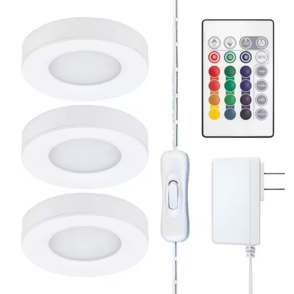 Multi-Color Plug-In Dimmable Color Changing Integrated LED Puck Light Kit (3-Pac