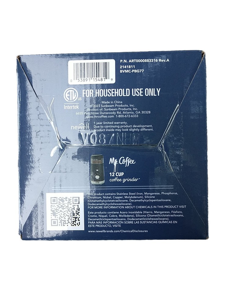New Mr. Coffee Programmable Coffee Grinder BVMC-PBG77 (4–12 Cup Capacity)