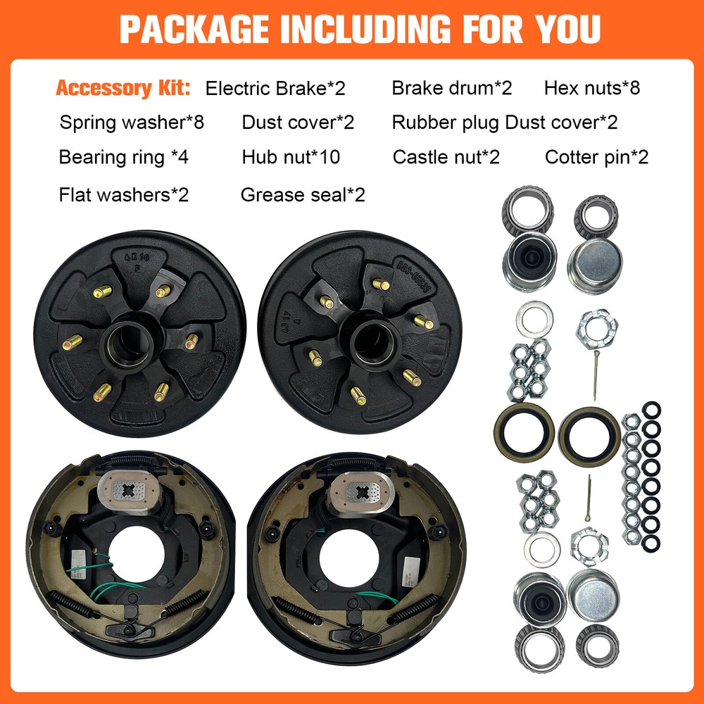 Electric Trailer Self Adjusting Brake 6-5.5" Hub Drum Kit For 3500 lb Axle