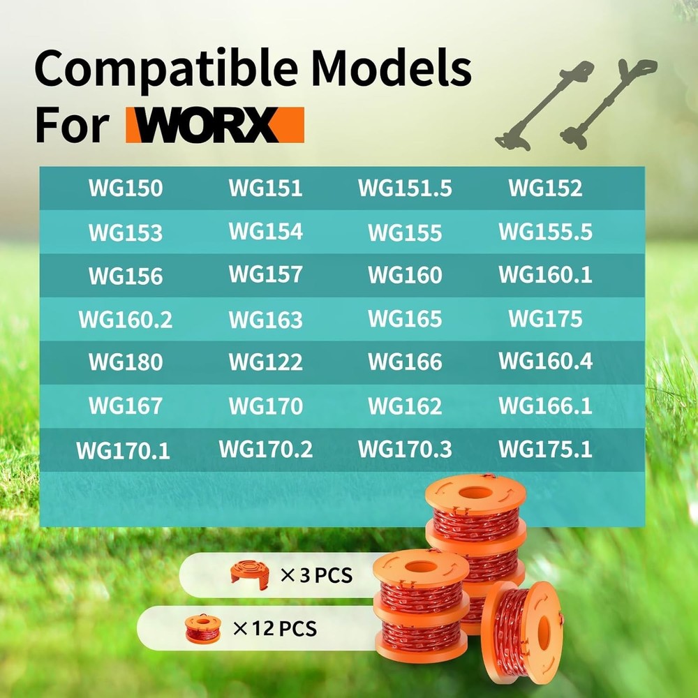 15 Pack Trimmer Spool Line for Worx,(WA0010)Replacement Weed Wacker String for W