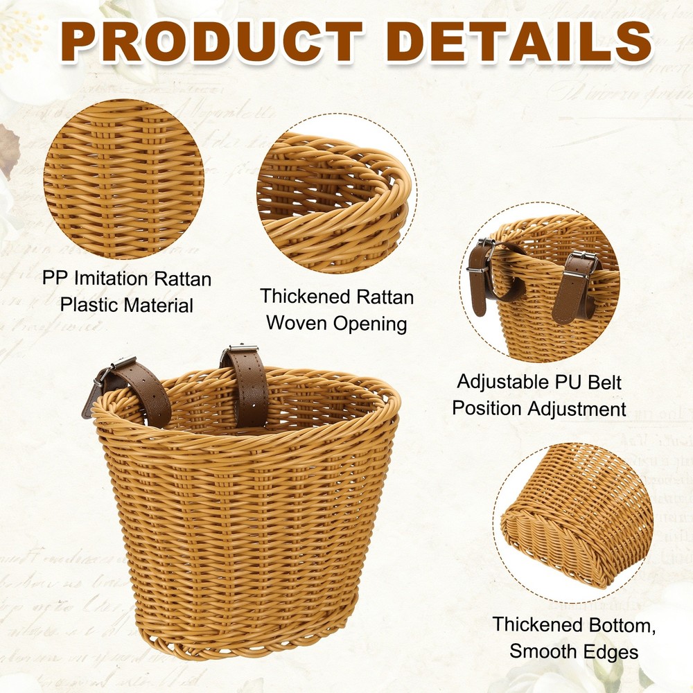 2 Pack Handwoven Wicker Rainbow Bicycle Basket with Adjustable, Brown