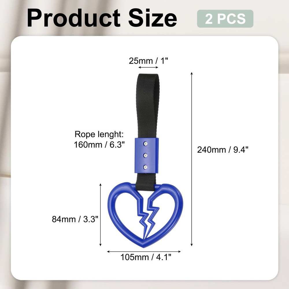 2Pcs Broken Heart Shaped Car Handle Straps for Auto, Blue