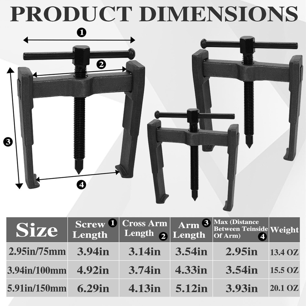 2 Jaw Gear Puller Set, Adjustable Steel Removal Tool 2 Claws Puller Kit for P...